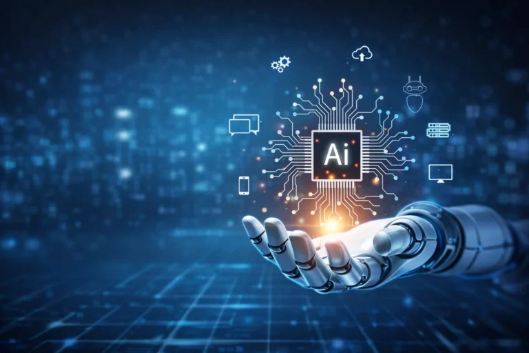 Robotic hand holding a glowing AI chip representing how artificial intelligence works - How Artificial Intelligence Actually Works