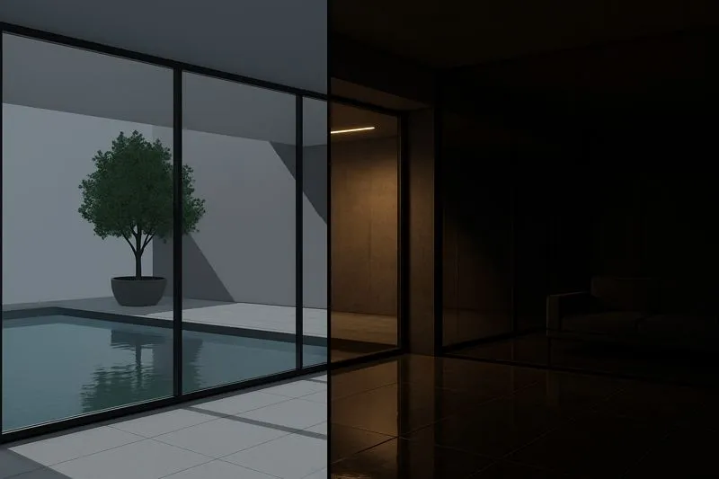 3D split-scene comparison of rasterization versus ray tracing lighting and reflections