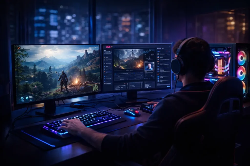 Gamer live streaming gameplay on a high-performance PC setup-Future-Proof Gaming PC Build for 2026