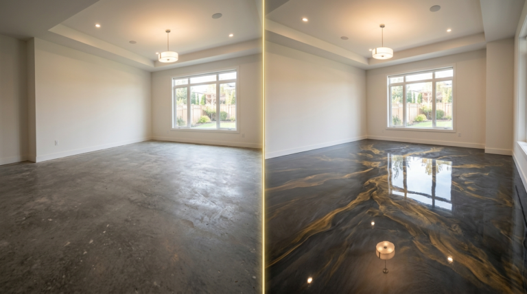 AI epoxy flooring before and after transformation