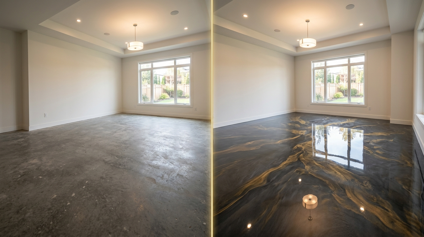 AI epoxy flooring before and after transformation