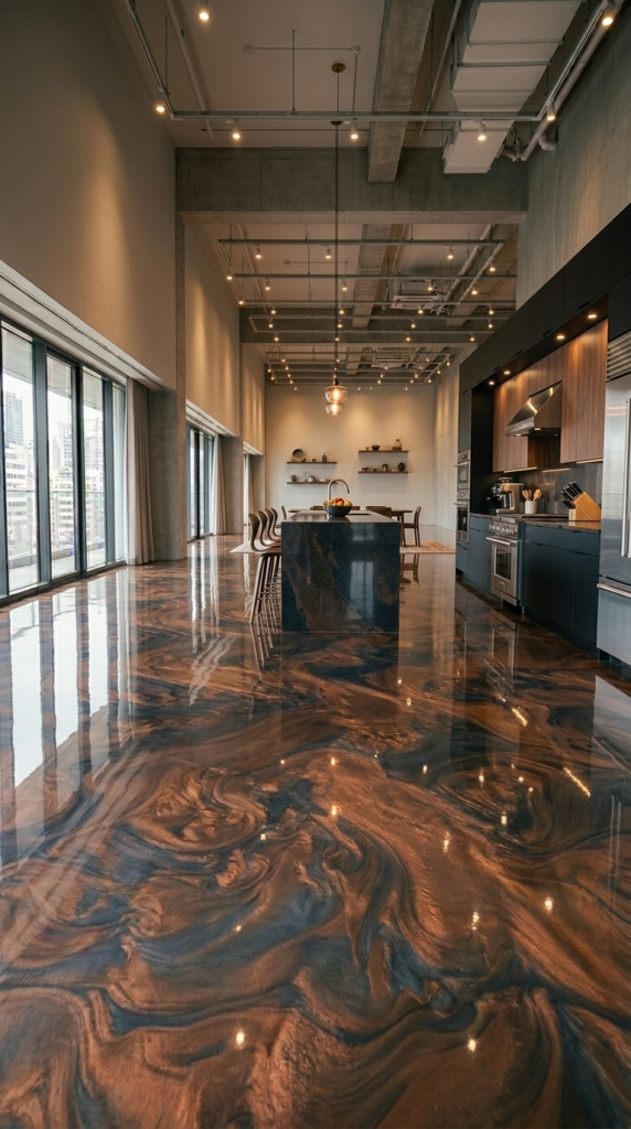 Bare concrete floor in empty commercial space before epoxy treatment
