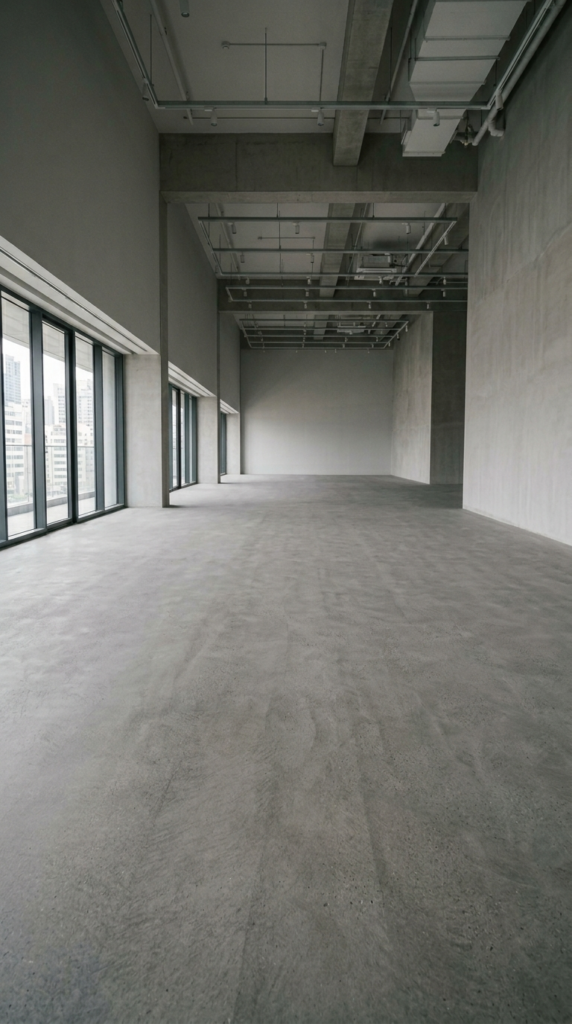 Luxury swirled epoxy marble floor in a modern loft kitchen