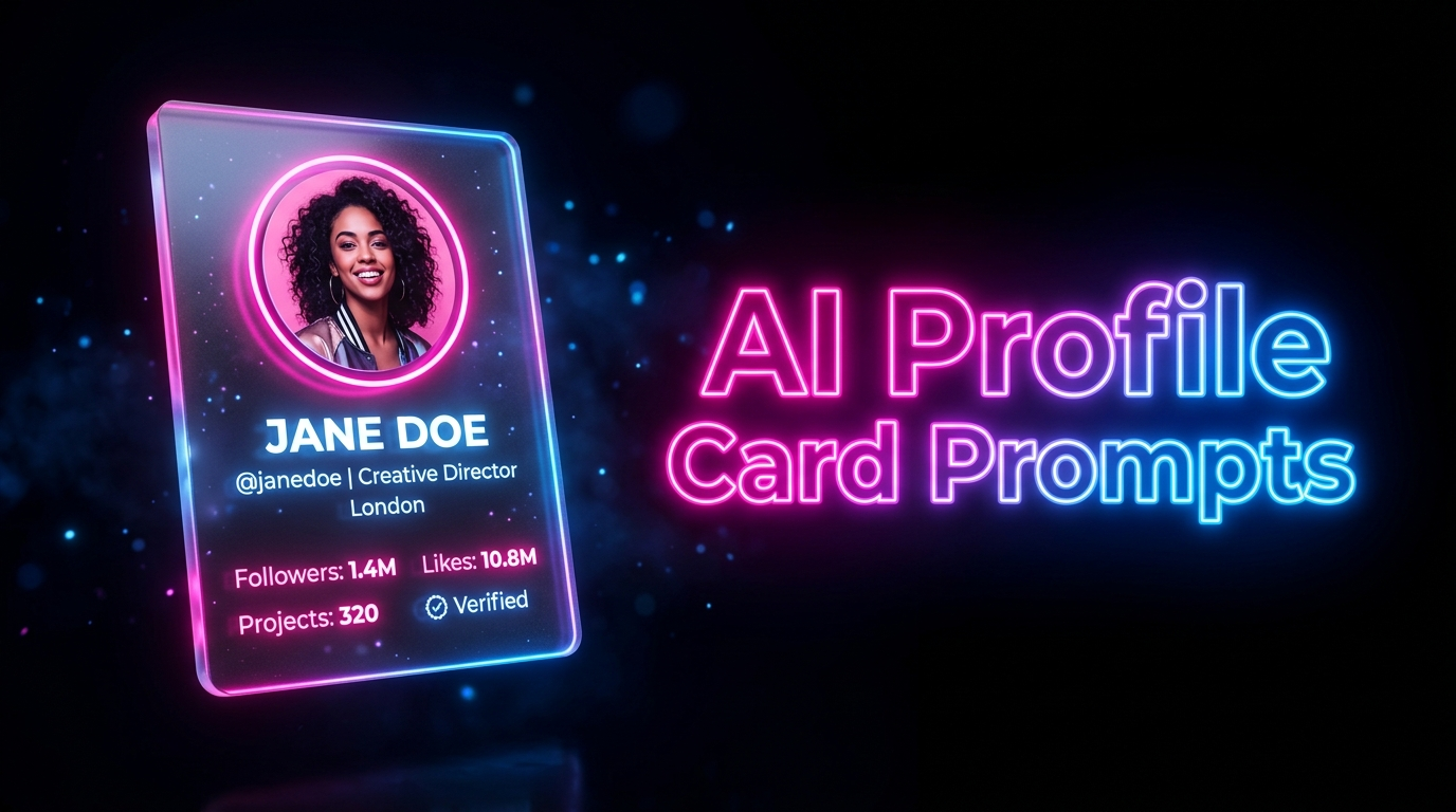 Neon 3D floating acrylic social media profile card prompt with glowing pink and blue AI generated design