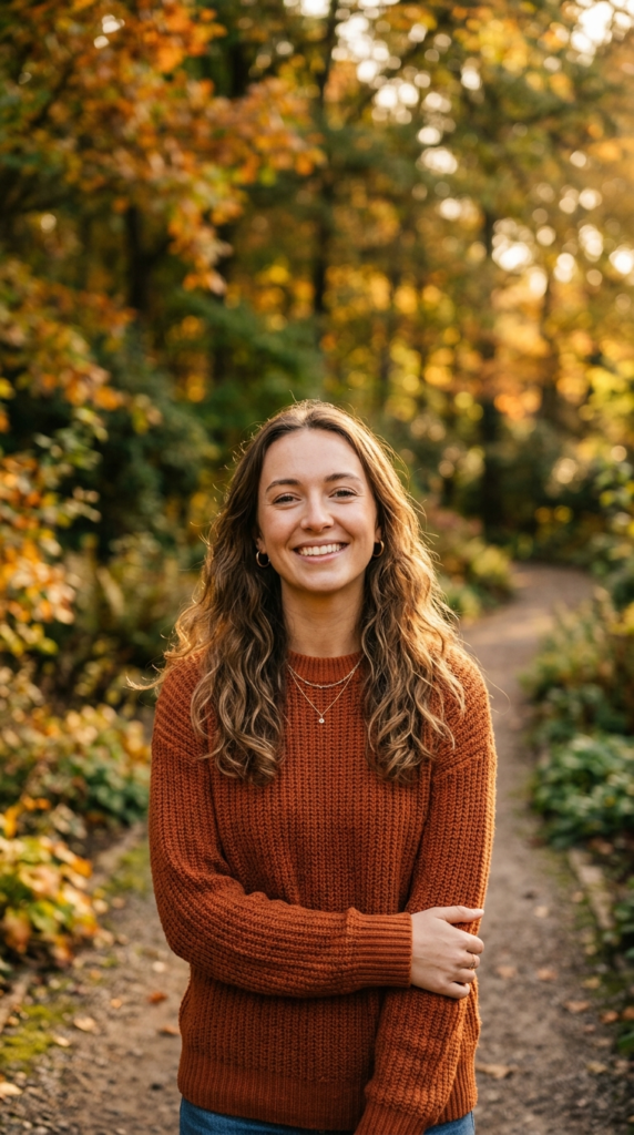 Woman portrait photo used as reference image for neon 3D floating acrylic profile card prompt