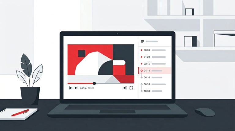 YouTube Video Chapters Generator AI Prompt — workspace showing a video player with timestamp chapters list